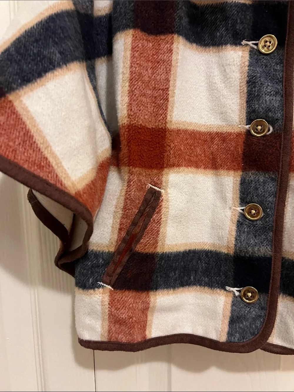 Janie and Jack Plaid Cape with Faux-Fur Trim in Rust, Navy & White